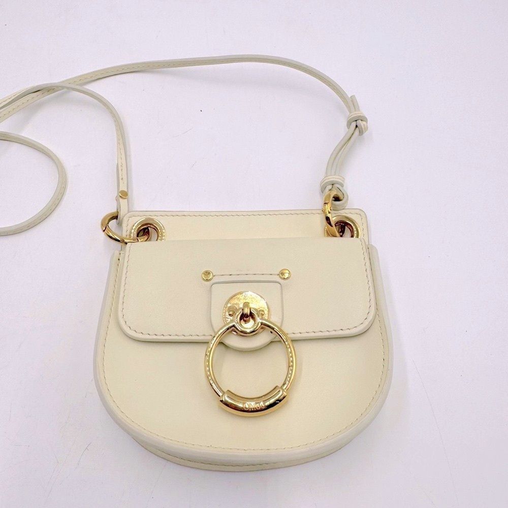 Auth Chloe Creamy White MiniโTess Crossbody Bag Saddle Bag Pouchette Purse Ex+
